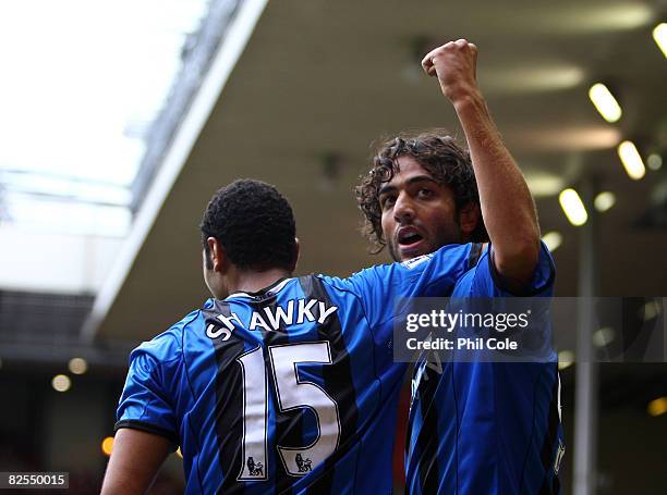 Mido of Middlesbrough celabrates his goal during the Barclays Premier League match between Liverpool and Middlesbrough at Anfield on August 23, 2008...