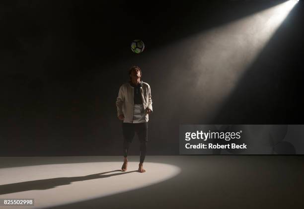 Portrait of FC Barcelona and Brazil National Team forward Neymar dribbling ball during photo shoot at MILK Studios. Los Angeles, CA 6/5/2017 CREDIT:...