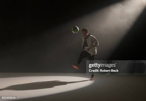 Portrait of FC Barcelona and Brazil National Team forward Neymar dribbling ball during photo shoot at MILK Studios. Los Angeles, CA 6/5/2017 CREDIT:...