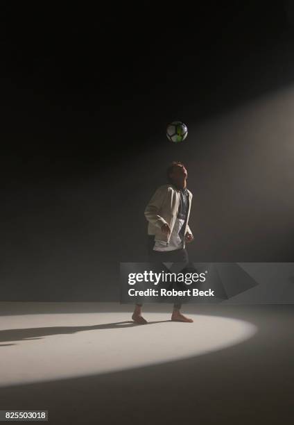 Portrait of FC Barcelona and Brazil National Team forward Neymar dribbling ball during photo shoot at MILK Studios. Los Angeles, CA 6/5/2017 CREDIT:...