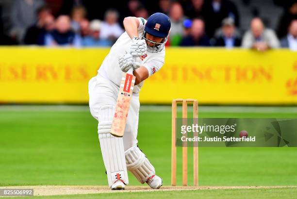 Nick Browne of Essex plays a shot during the Tour Match between Essex and West Indies at Cloudfm County Ground on August 2, 2017 in Chelmsford,...
