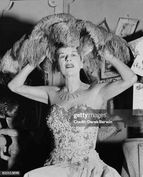 British actress and singer Beatrice Lillie during a dress rehearsal for 'An Evening with Beatrice Lillie' at the Globe Theatre in London, 24th...