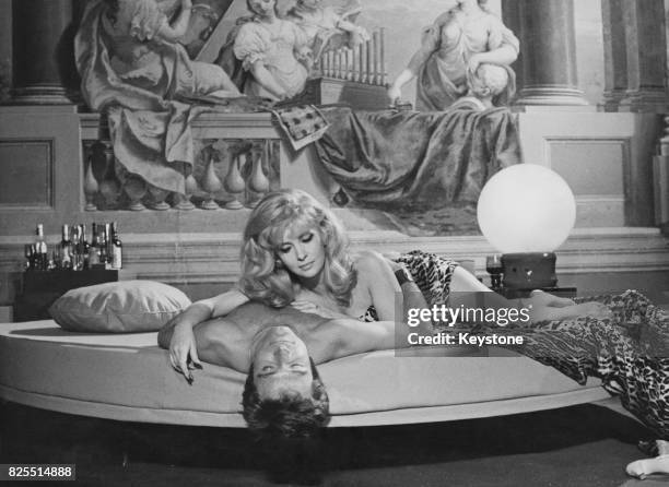 Italian actress Gina Lollobrigida with Robert Viharo in a scene from the film 'Stuntman', Italy, 10th July 1968.