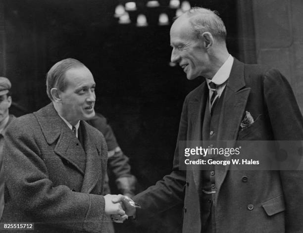 American social worker Harry Hopkins , personal representative of President Roosevelt, with Lord Halifax at the Cabinet Office in London, having just...