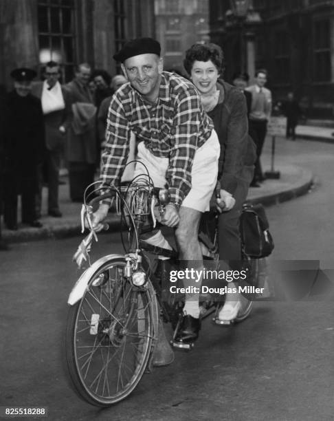 Cricket commentator Brian Johnston and radio announcer Patricia Hughes prepare for their tandem trip to Le Touquet, France, which will be aired on...