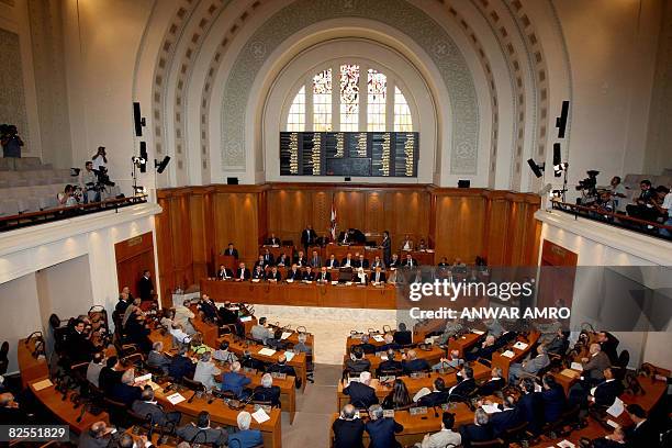 Lebanese MP's attend a session at the parliament in downtown Beirut on August 12, 2008. Lebanon's new national unity government won a vote of...