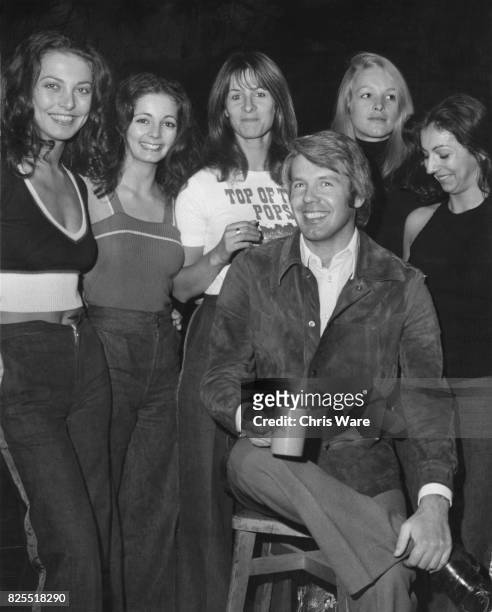British director and producer Terry Hughes poses with the dancers of Pan's People: Louise Clarke, Cherry Gillespie, Dee Dee Wilde, Babs Lord and Ruth...