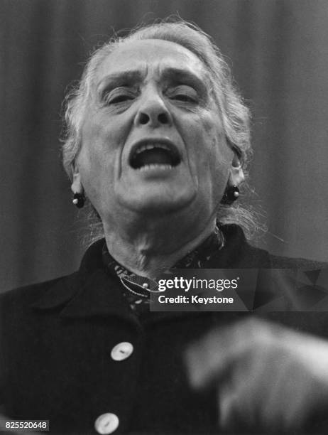 Spanish Republican heroine and honorary president of the Spanish Communist Party Dolores Ibarruri, aka La Pasionaria speaking at the 10th Congress of...