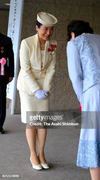 Crown Princess Masako is seen on arrival to attend the Florence Nightingale Medal Ceremony on August 2, 2017 in Tokyo, Japan.