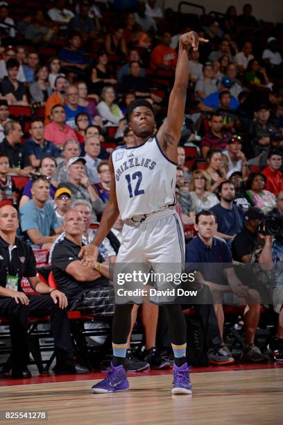 Wes Washpun of the Memphis Grizzlies celebrates a shot during the 2017 Las Vegas Summer League game against the Phoenix Suns on July 13, 2017 at the...