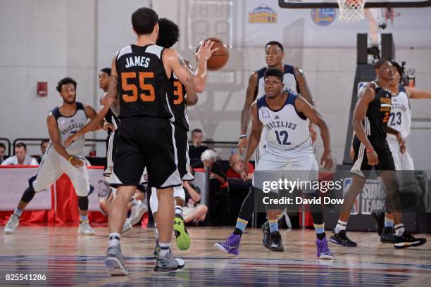 Wes Washpun of the Memphis Grizzlies plays defense during the 2017 Las Vegas Summer League game against the Phoenix Suns on July 13, 2017 at the Cox...