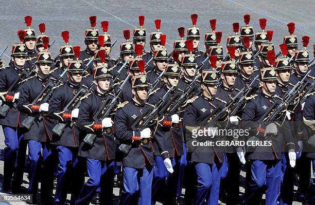 French Garde Republicaine parades down the Champs-Elysees during the Bastille Day's celebrations, on July 14, 2008 in Paris. France kicked off...