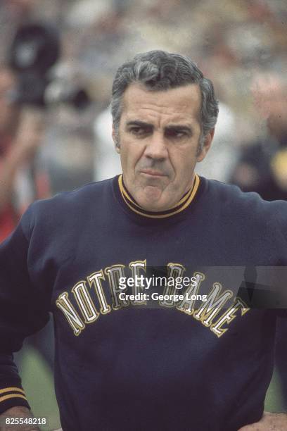 Closeup of Notre Dame coach Ara Parseghian during game vs USC at Los Angeles Memorial Coliseum. Los Angeles, CA CREDIT: George Long