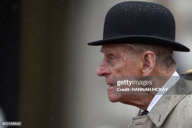 Britain's Prince Philip, Duke of Edinburgh, in his role as Captain General, Royal Marines, attends a Parade to mark the finale of the 1664 Global...