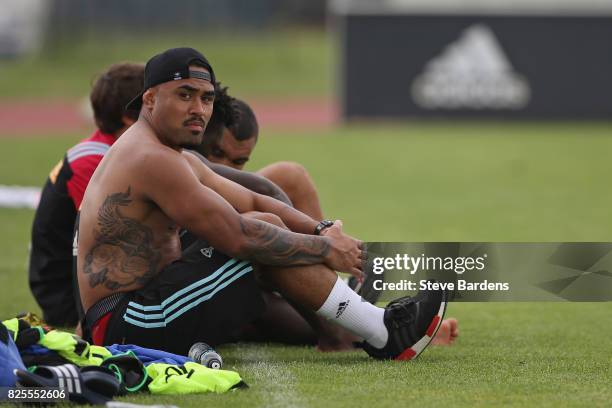 Francis Saili of Harlequins looks on during a training session at the Adi-Dassler Stadion on August 2, 2017 in Herzogenaurach, Germany.