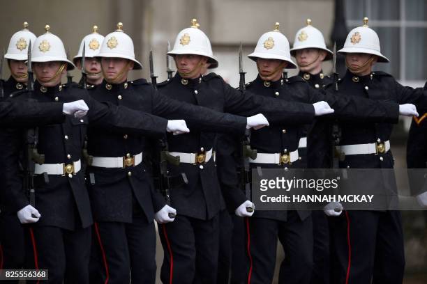 Royal Marines prepare for a parade attended by Britain's Prince Philip, Duke of Edinburgh, in his role as Captain General, Royal Marines, to mark the...