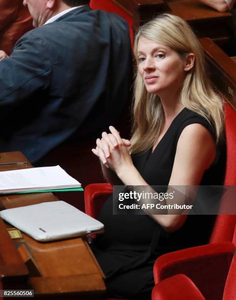 French La Rebublique En Marche party's Member of Parliament Berangere Abba attends a session of questions to the government at the French National...