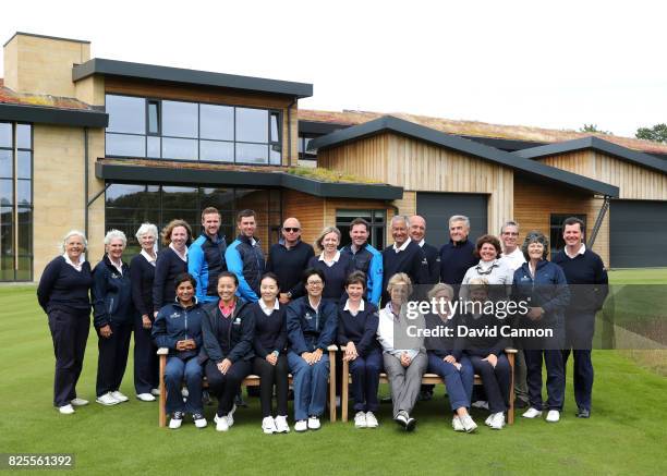 The Ricoh Women's British Open Championship Referees pose for a group photo during a practice round prior to the Ricoh Women's British Open at...