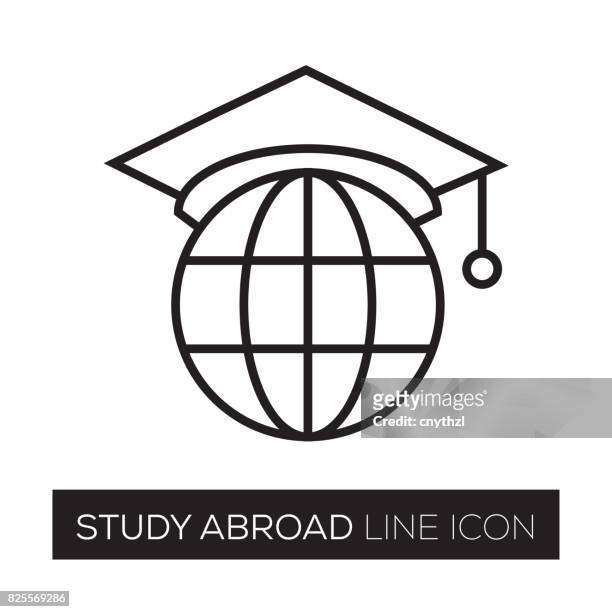 study abroad line icon - exchange student stock illustrations