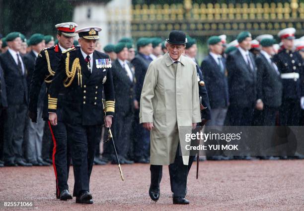 Britain's Prince Philip, Duke of Edinburgh, in his role as Captain General, Royal Marines, attends a Parade to mark the finale of the 1664 Global...