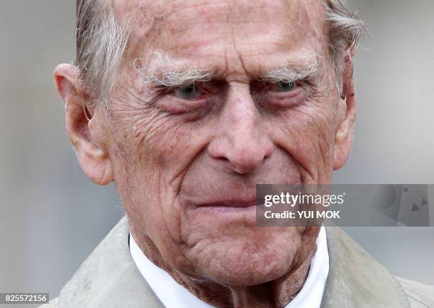 Britain's Prince Philip, Duke of Edinburgh, in his role as Captain General, Royal Marines, attends a Parade to mark the finale of the 1664 Global...