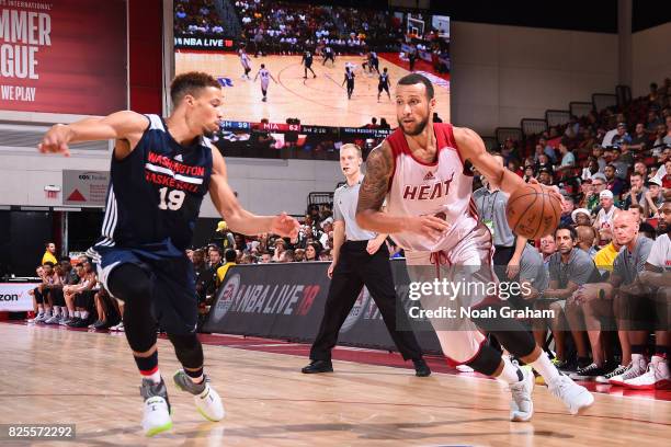 Hammons of the Miami Heat drives to the basket during the 2017 Las Vegas Summer League game against the Washington Wizardst on July 12, 2017 at the...