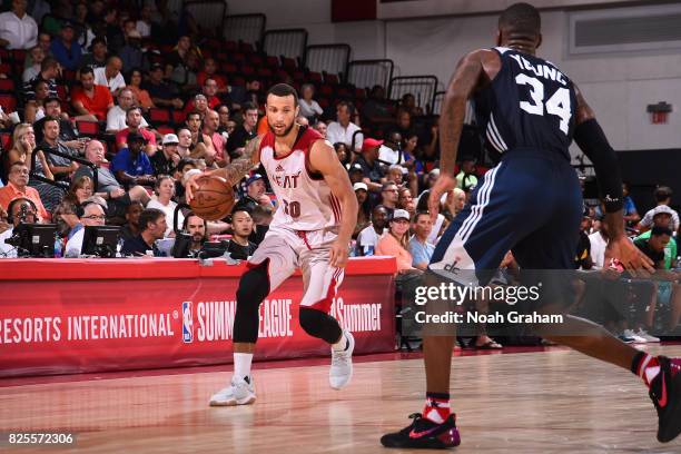 Hammons of the Miami Heat dribbles the ball during the 2017 Las Vegas Summer League game against the Washington Wizardst on July 12, 2017 at the Cox...