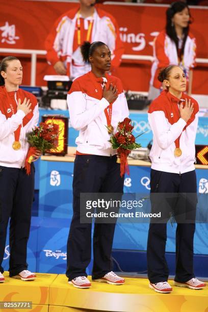 Sylvia Fowles of the U.S. Women's Senior National Team celebrates winning the women's gold medal game at the 2008 Beijing Olympic Games at the...