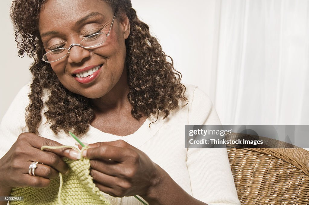 Woman crocheting