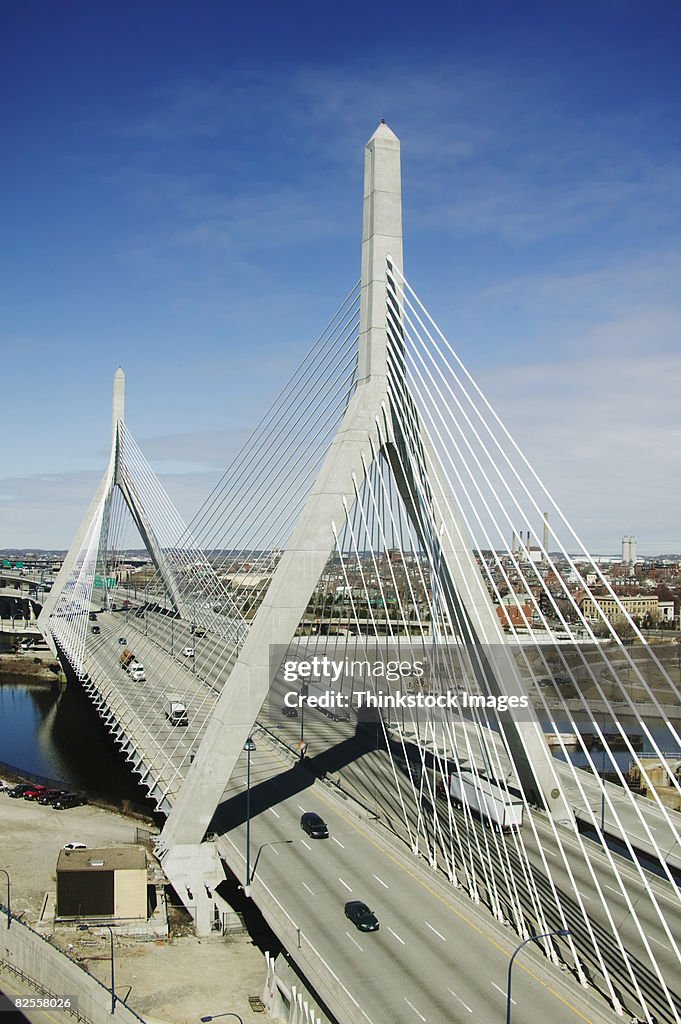 Boston Bridge Leonard P Zakim Bunker Hill Memorial Bridge Boston Massachusetts High ...