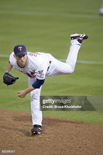 Craig Breslow of the Minnesota Twins pitches against the Seattle Mariners at the Humphrey Metrodome in Minneapolis, Minnesota on August 16, 2008. The...