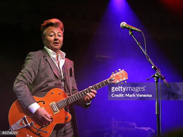 Brian Setzer plays live with his band the Stray Cats at the Paradiso on August 25, 2008 in Amsterdam. The Netherlands.
