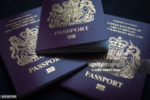 In this photo illustration United Kingdom passports are seen on August 2, 2017 in Wells, England. Applications for Irish citizenship from people in...