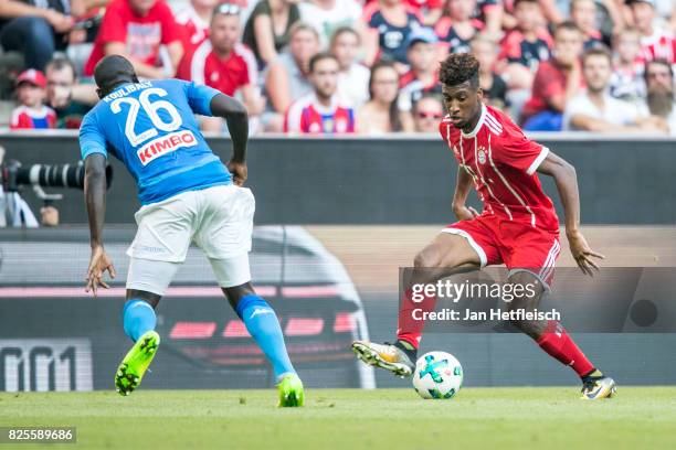 Kingsley Coman of FC Bayern Muenchen controls the ball during the Audi Cup 2017 match between SSC Napoli and FC Bayern Muenchen at Allianz Arena on...