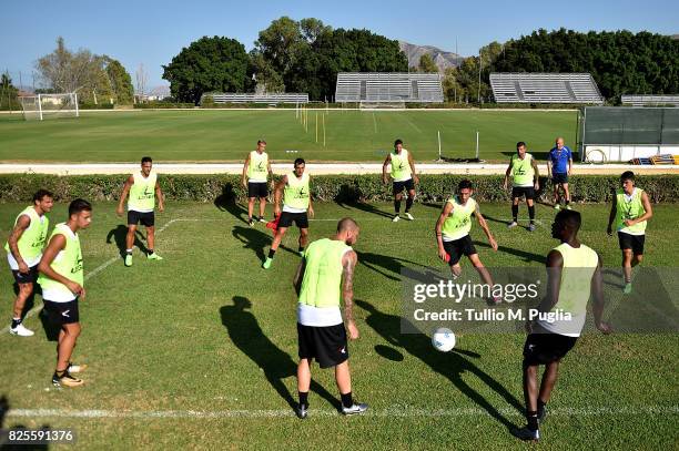 Players of Palermo in action during a training session after the presentation of Giuseppe Bellusci as new player of US Citta' di Palermo at Carmelo...