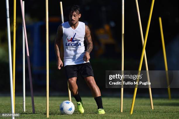 Accursio Bentivegna takes part in a training session after the presentation of Giuseppe Bellusci as new player of US Citta' di Palermo at Carmelo...