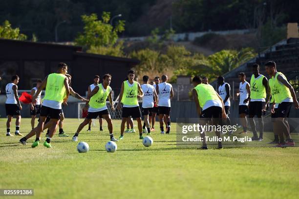 Players of Palermo in action during a training session after the presentation of Giuseppe Bellusci as new player of US Citta' di Palermo at Carmelo...