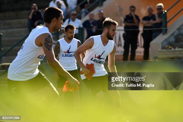 Przemyslaw Szyminski of Palermo takes part in a training session after the presentation of Giuseppe Bellusci as new player of US Citta' di Palermo at...