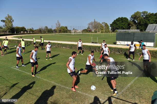 Players of Palermo in action during a training session after the presentation of Giuseppe Bellusci as new player of US Citta' di Palermo at Carmelo...