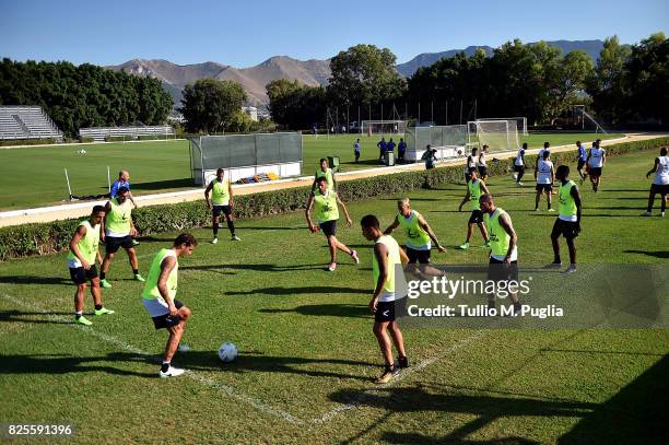 Players of Palermo in action during a training session after the presentation of Giuseppe Bellusci as new player of US Citta' di Palermo at Carmelo...