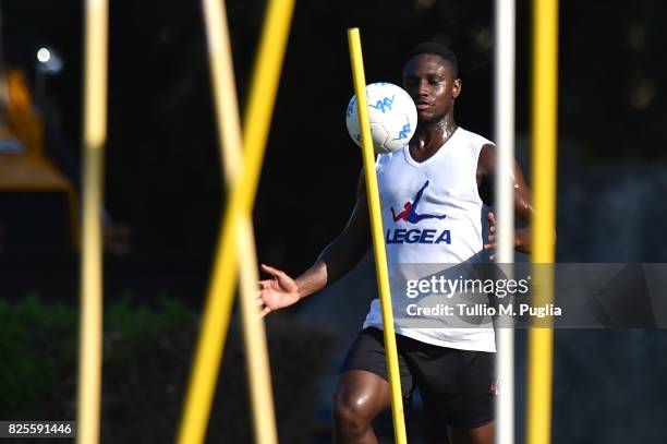Cephas Malele takes part in a training session after the presentation of Giuseppe Bellusci as new player of US Citta' di Palermo at Carmelo Onorato...