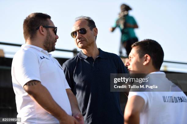 Sport director Fabio Lupo speacks with Head of Press Office Andrea Siracusa and Press officer Riccardo Gatto during a training session after the...