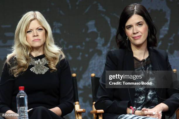 Stephanie Savage and Sallie Patrick attend the 2017 Summer TCA Tour - CW Panels at The Beverly Hilton Hotel on August 2, 2017 in Beverly Hills,...