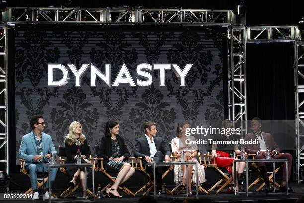 Josh Schwartz, Stephanie Savage, Sallie Patrick, Grant Show, Nathalie Kelley, Elizabeth Gillies and Sam Adegoke attend the 2017 Summer TCA Tour - CW...