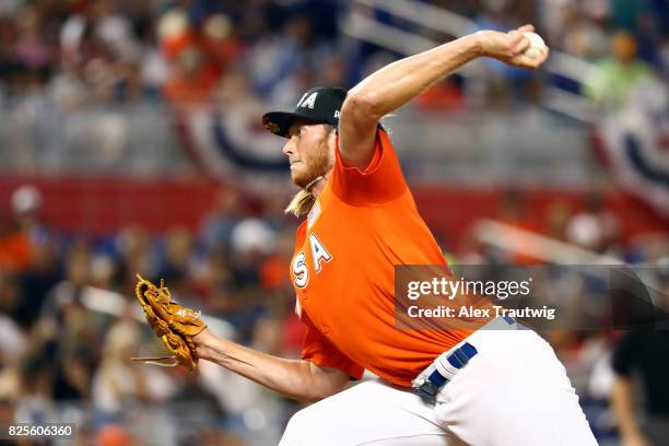 Puk of Team USA pitches during the SirusXM All-Star Futures Game at Marlins Park on Sunday, July 9, 2017 in Miami, Florida.