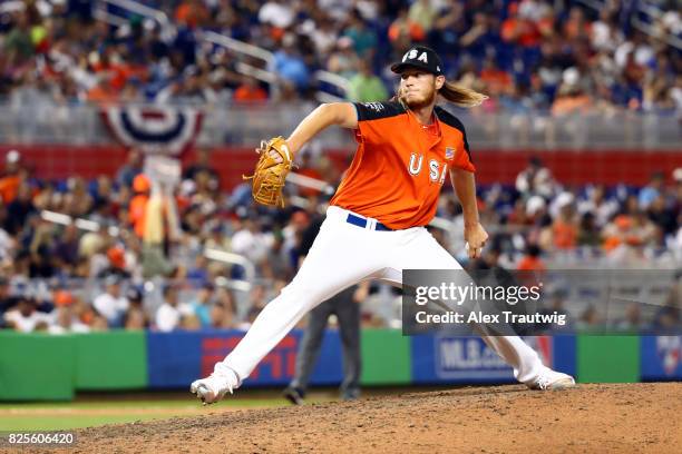 Puk of Team USA pitches during the SirusXM All-Star Futures Game at Marlins Park on Sunday, July 9, 2017 in Miami, Florida.