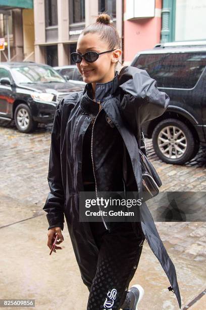 Model Bella Hadid is seen in SoHo on August 2, 2017 in New York City.