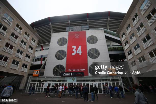 Message saying stay strong Appie in support of Abdelhak Nouri of Ajax before the UEFA Champions League Qualifying Third Round match between Ajax and...