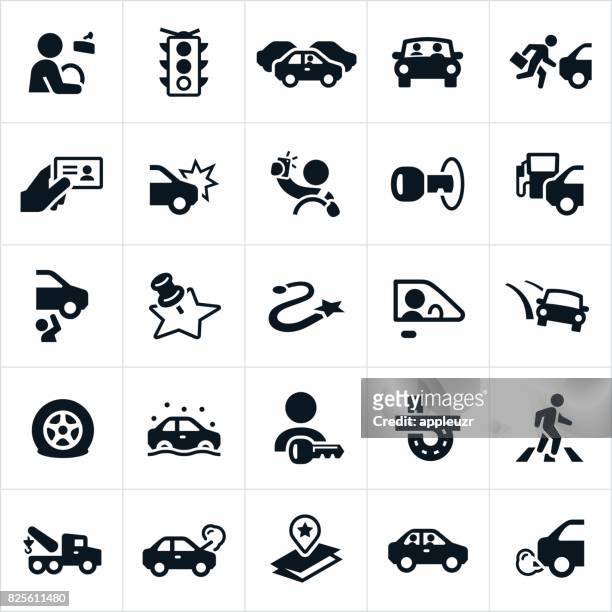 ilustrações, clipart, desenhos animados e ícones de condução e ícones de trânsito - acidente de carro