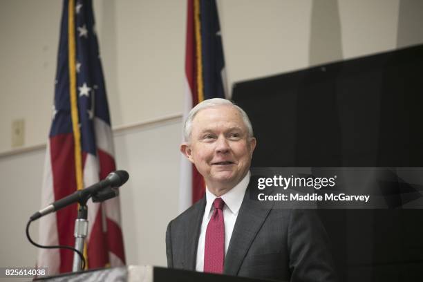 Attorney General Jeff Sessions talks about the opioid epidemic at The Columbus Police Academy on August 2, 2017 in Columbus, Ohio. Since taking...